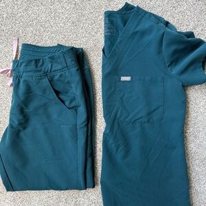 Figs Caribbean Blue Scrub Top and Jogger Set